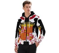 Sudadera con Capucha Y Cremallera Sudaderas con Cremallera Franco De España Emblema Nacional Bandera Nacional Hoody Estilo Clásico del Reino Unido Sudaderas De Trabajo
