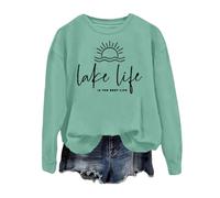 Sudadera con capucha y cuello redondo para mujer, diseño de letras "Fashion is The Life", verde menta, XL