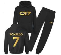 Sudadera con capucha y pantalones de jogging de Ronaldo para niños #7 GOAT de fútbol Al Nassr para niños Camiseta de fútbol de regalo para niños, Negro, 12-13 años