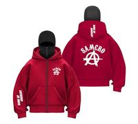 Sudadera con Capucha Y Pasamontañas Estampado para Hombre De A.na.RC.h.y S.on.s Retazos Cremallera Ropa Abrigo A Prueba Viento Chaquetas Casuales-HongS||l