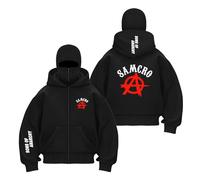Sudadera con Capucha Y Pasamontañas Estampado para Hombre De A.na.RC.h.y S.on.s Retazos Cremallera Ropa Abrigo A Prueba Viento Chaquetas Casuales-HeiS||XX_l