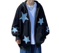 Sudadera con capucha Y2K con cremallera y estampado de estrellas, de gran tamaño, con gráfico de hadas, chaqueta Harajuku Aesthetic E-Girls Streetwear, Negro, XL
