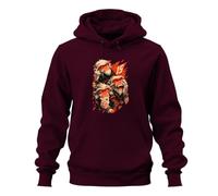 Sudadera con capucha Y2K con diseño de tres monos sabios Urban Japan, granate, M