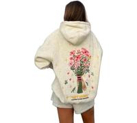 Sudadera con capucha Y2k para mujer, para adolescentes, niñas, coqueta, de gran tamaño, con estampado floral, lindo suéter con capucha de forro polar, beige, M