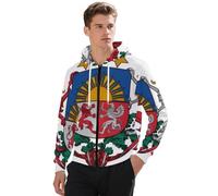 Sudadera con Cremallera Adulto Unisex Letonia Emblema Nacional Bandera Nacional Jersey con Capucha Ropa De Trabajo Sudadera con Cremallera Top Unisex Estilo Clásico del Reino Unido 5XL