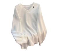 Sudadera con cremallera con bolsillos sin capucha largos con cuello en V para mujer, camiseta casual a rayas para un aspecto adelgazante sudaderas estampadas divertidas, Color blanco., L