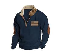 Sudadera con cremallera de 1/4 para hombre, sudadera de forro polar sin capucha, patriótica, retro, con estampado de bandera estadounidense, suéteres con cuello alto, parches en los codos, ropa