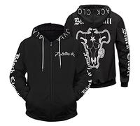 Sudadera con Cremallera de Anime Unisex Sudadera con Capucha de Manga Larga Cosplay de Black Clover Jersey Negro con el Emblema del Toro para fanáticos de Asta