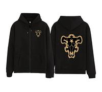 Sudadera con Cremallera de Anime Unisex Sudadera con Capucha de Manga Larga Cosplay de Black Clover Jersey Negro con el Emblema del Toro para fanáticos de Asta