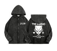 Sudadera con Cremallera de Anime Unisex Sudadera con Capucha de Manga Larga Estilo Retro de JoJo's Bizarre Adventure Cárdigan Kujo Jotaro para fanáticos de Jojo