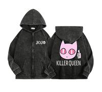Sudadera con Cremallera de Anime Unisex Sudadera con Capucha de Manga Larga Estilo Retro de JoJo's Bizarre Adventure Cárdigan Kujo Jotaro para fanáticos de Jojo