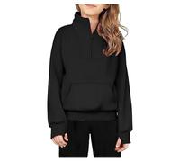 Sudadera con cremallera de color sólido para niños y niñas, forro polar, con agujero en el humano, sudadera para niñas, conejito, Negro , 9-10 años