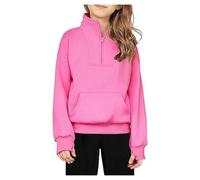 Sudadera con cremallera de color sólido para niños y niñas, forro polar, con agujero en el humano, sudadera para niñas, conejito, Rosa intenso., 9-10 años