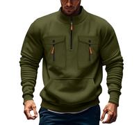 Sudadera con cremallera de un cuarto para hombre, media cremallera, cuello alto, con bolsillos, manga larga, cuello alto, camisetas Henley, Z01-verde, 4XL