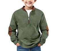 Sudadera con cremallera de un cuarto para niños, uniforme escolar, ropa de abrigo atlética, retazos, manga larga, suéter de forro polar de gran tamaño, suéter para adolescentes y niños, verde, 8-9