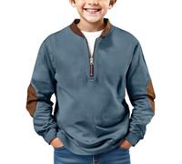 Sudadera con cremallera de un cuarto para niños, uniforme escolar, ropa de abrigo atlética, retazos, manga larga, suéter de forro polar de gran tamaño, suéter para adolescentes y niños, azul, 14-15