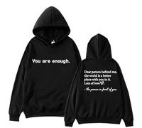 Sudadera con cremallera para mujer, con texto en inglés «You Are Enough Mental Health Streetwear», Negro, 4XL