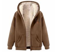 Sudadera con cremallera para mujer, estilo americano, para invierno, de terciopelo grueso, cálida, a prueba de frío, sudadera pesada, marrón, 3XL