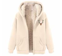 Sudadera con cremallera para mujer, estilo americano, para invierno, de terciopelo grueso, cálida, a prueba de frío, sudadera pesada, beige, M