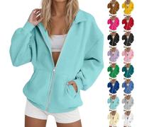 Sudadera con cremallera para mujer, sin capucha, de gran tamaño, con solapa, delgada, con cremallera completa, ligera, suave, cómoda, casual, con bolsillos, abrigos sueltos Y2K, Morado-b, S