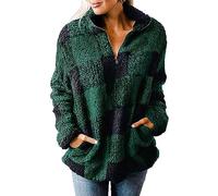 Sudadera con cremallera para mujer, sudadera con capucha para mujer, cuello en V, abrigo de color Patchwork Tops de manga larga, tops al aire libre, forro polar con dos bolsillos, abrigo cálido con