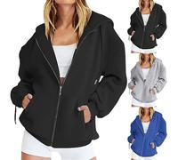 Sudadera con cremallera para mujer, talla grande, con capucha, verano, sudaderas, versátiles, con bolsillo con capucha, color liso, abrigos, ropa deportiva, chándal Loungewear, azul, XXL