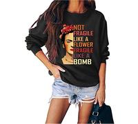Sudadera con cuello redondo para mujer con estampado de letras "Not Fragile Like A Flower", Negro, L