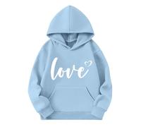 Sudadera con cuello redondo y corazón para niña - Jersey de manga larga - Sudadera preppy linda cálida otoño invierno, cómoda para todos los momentos diarios, azul claro, 9-10 Años