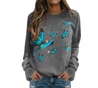 Sudadera con estampado animal degradado para mujer, cuello redondo, blusa casual de manga larga, ajuste holgado, camiseta de entrenamiento para mujer, sudaderas de manga larga del Reino Unido, azul, S