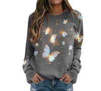 Sudadera con estampado animal degradado para mujer, cuello redondo, blusa casual de manga larga, ajuste holgado, camiseta de entrenamiento para mujer, sudaderas de manga larga del Reino Unido, gris, S