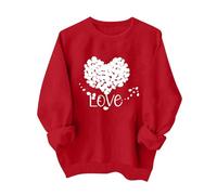 Sudadera con estampado de corazón para mujer, cuello redondo, manga larga, estampado de letras de amor, con forro de microforro polar, dobladillo acanalado, casual, ajuste holgado, cómodo, deportivo