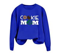 Sudadera con estampado de letras "Cookie Mom" para mujer, cuello redondo, informal, bloque de color, azul, S