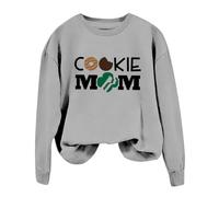 Sudadera con estampado de letras "Cookie Mom" para mujer, cuello redondo, informal, bloque de color, gris, S