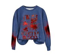 Sudadera con estampado de palabras para mujer, diseño de humor sarcástico, camiseta con estampado suave I'M Ok It'S Not My Blood para Halloween, casual, cómoda, para mujer, azul, XL