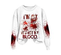 Sudadera con estampado de palabras para mujer, diseño de humor sarcástico, camiseta con estampado suave I'M Ok It'S Not My Blood para Halloween, casual, cómoda, para mujer, blanco, S