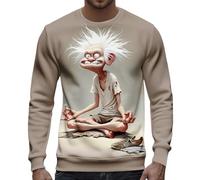 Sudadera con estampado facial de dibujos animados sin capucha, alternativa ligera de varias capas para hombres casuales, café, 3XL