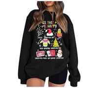 Sudadera con estampado navideño para mujer, cuello redondo, manga larga, suéter térmico para mujer, sudaderas térmicas con capucha para mujer, Reino Unido, Negro, S