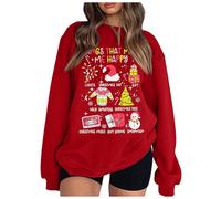 Sudadera con estampado navideño para mujer, cuello redondo, manga larga, suéter térmico para mujer, sudaderas térmicas con capucha para mujer, Reino Unido, rosso, S