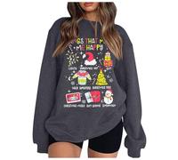Sudadera con estampado navideño para mujer, cuello redondo, manga larga, suéter térmico para mujer, sudaderas térmicas con capucha para mujer, Reino Unido, gris, S