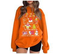 Sudadera con estampado navideño para mujer, cuello redondo, manga larga, suéter térmico para mujer, sudaderas térmicas con capucha para mujer, Reino Unido, naranja, S