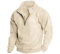 Sudadera con media cremallera para hombre, cárdigan ligero de manga larga Y2K, cuello redondo, sin capucha, ropa deportiva, camisa de franela, ropa casual, sudaderas de otoño e invierno, beige, XL