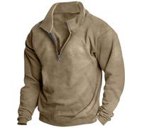 Sudadera con media cremallera para hombre, cárdigan ligero de manga larga Y2K, cuello redondo, sin capucha, ropa deportiva, camisa de franela, ropa casual, sudaderas de otoño e invierno, caqui, XL