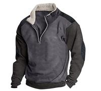 Sudadera con media cremallera para hombre, cuello alto, camiseta de manga larga, vintage, con cuello de piel, bloque de color, patchwork, cómodo, deportivo, informal, sudadera delgada, camiseta