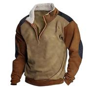 Sudadera con media cremallera para hombre, cuello alto, camiseta de manga larga, vintage, con cuello de piel, bloque de color, patchwork, cómodo, deportivo, informal, sudadera delgada, camiseta