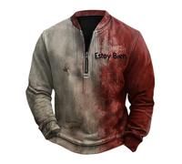 Sudadera con media cremallera para hombre sin capucha, camiseta con cremallera y mangas largas y solapas, 2025, sudadera de Halloween, manga larga, cuello redondo, estampado de salpicaduras de sangre