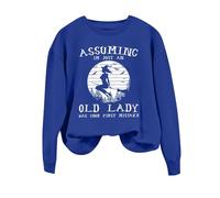Sudadera con texto en inglés "Assuming I'm Just An Old Lady Was Your First Mistake" para mujer, sudadera divertida de bruja, disfraces de Halloween, camisetas de manga larga, ropa de vacaciones de