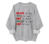 Sudadera con texto en inglés "Believe Trust Hope Worship Love", retro, cristiana, religiosa, fe, creer, Navidad, gris, M