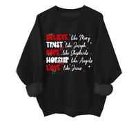 Sudadera con texto en inglés "Believe Trust Hope Worship Love", retro, cristiana, religiosa, fe, creer, Navidad, Negro, 3XL