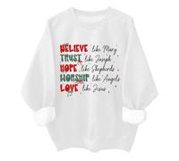 Sudadera con texto en inglés "Believe Trust Hope Worship Love", retro, cristiana, religiosa, fe, creer, Navidad, blanco, 3XL