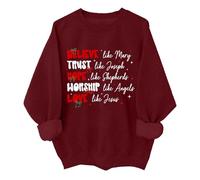 Sudadera con texto en inglés "Believe Trust Hope Worship Love", retro, cristiana, religiosa, fe, creer, Navidad, Burdeos, S